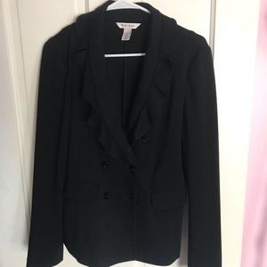 White House Black Market Black Ruffle Ponte Blazer